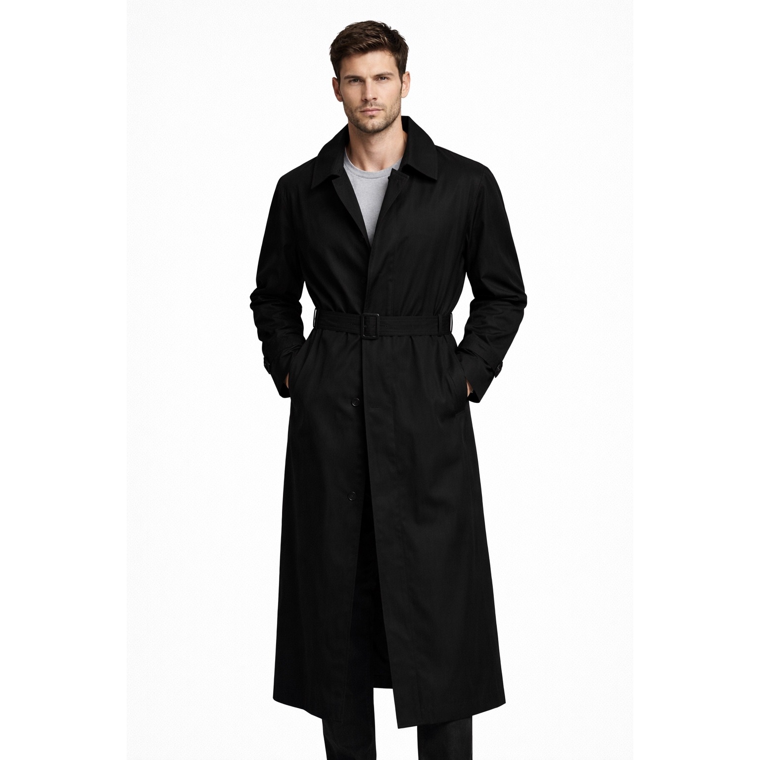 Ralph Lauren Men's Black Water Repellent Zip Out Liner Trench Coat 44r